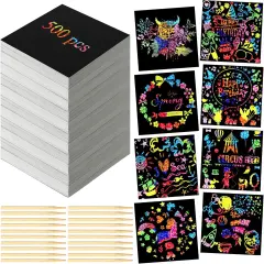 Scratch Cards Rainbow Note Scratch Pads with 20 Bamboo Stylus for People Paper DIY