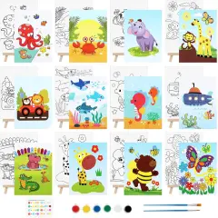 12 Sets Pre Drawn Canvas to Paint Kid Adult(Vivid Style)