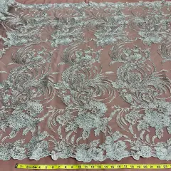 1 Yard Luxurious Corded and Sequined Bridal Lace Fabric Embroidered on 100% Polyester Net Mesh 54" Width Silver