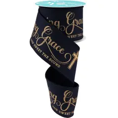 2.5" Amazing Grace Ribbon: Black & Gold (10 Yards)