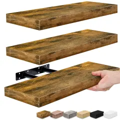 3 Pack 16 Inch Sorbus Coastal Rectangle Floating Shelves - for Home Decor to Display Trophies, Books, Frames, and more Brown