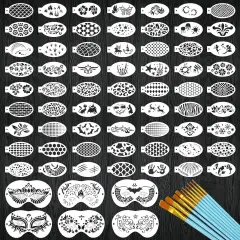 69 Pcs Facial Painting Stencils & 10 Pcs Painting Brushes(Plastic)