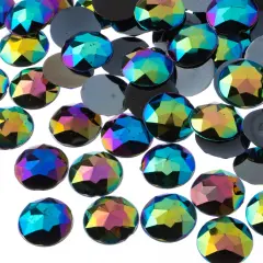 John Bead 16mm Round Acrylic Flat Back Rhinestones, 200pcs Black AB