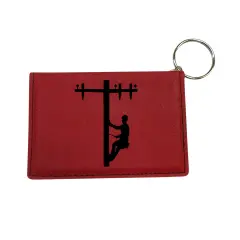 Keychain ID Holder Wallet - Lineman - Leather Red/Black