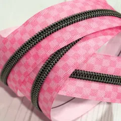 Tonal Check tape with gunmetal teeth Pink