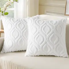 Throw Pillow Covers 18x18 Inch Set of 2, Soft Plush Faux Wool White Couch Pillow Covers, Spring Solid Dyed Accent Pillow Cases for Sofa Bed Living Room Home Decor