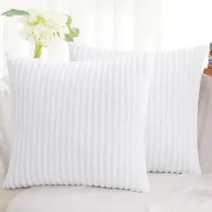 Decorative Throw Pillow Covers 18x18 Set of 2, Soft Plush Flannel Double-Sided Fluffy Couch Pillow Covers for Sofa Living Room Home Decor, White