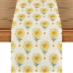 Daisy Sunflower Floral Summer Table Runner, Seasonal Kitchen Dining Table Decoration for Home Party Decor 13x72 Inch