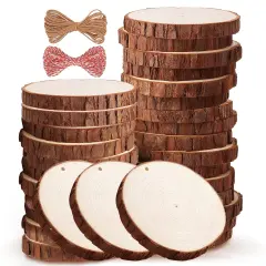 Wood Slices 30 Pcs 2.8-3.1 Inches Natural Wood Rounds Wooden Circles for Crafts Christmas Ornaments Unfinished Wood Kit with Predrilled Hole for DIY Arts Painting Centerpieces (2.8-3.1 inches)