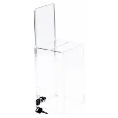 Plymor Clear Acrylic Locking Ballot / Collection Box With Sign Holder, 5" W x 5" D x 9" H (Holds 4.5" x 5" Sign)