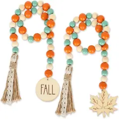 2Pcs Fall Thanksgiving Wooden Bead Garland