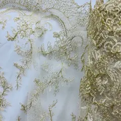 1 Yard Elegant Corded Bridal Lace Fabric Embroidered on 100% Polyester Net Mesh 51 inch Width Gold