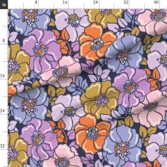 Various Fabrics by the Yard or Fat Quarter Maximalist Colorful Floral Garden Botanical Retro Bold Florals Maximalism Purple Pink Mustard Large Scale Vintage Glam Caftan Summer Spring Custom Printed Fabric by Spoonflower