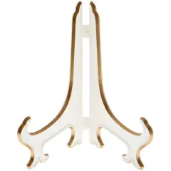 Bard's Hinged White and Gold Plastic Plate Stand, 7" H x 5.5" W x 4.5" D (For 7" - 8.5" Plates)