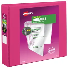 Avery Durable View 3 Ring Binder, 1.5" Slant Rings, 1 Pink Binder (17833)
