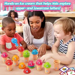 Ice Cream Alphabet Learning Toys,Color Sorting Matching Letter Game for Toddlers,Stacking Montessori Preschool Kindergarten Learning Activities,Educational ABC Fine Motor Skills Toys