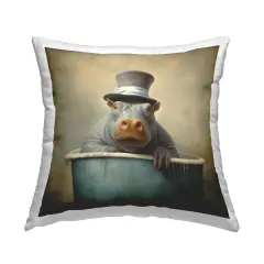 Bathing Hippo with Hat Design by Lazar Studio Throw Pillow 