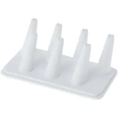 Plymor White Faux Leather Ring Finger Display, Seven on Rectangular Base, 6.75" W x 3.5" D x 2.25" H