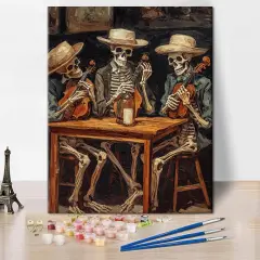 Skeletons Playing Violin Paint by Numbers - 16 x20 Inch (Skull)