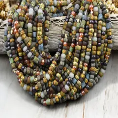 6/0 Aged Matte Fuji Picasso Tube Mix Seed Beads (20" Strand)