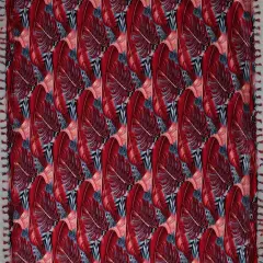 72" L x 45" W Split Leaf Banana Leaf Rayon Sarong with Fringes Red/Gray