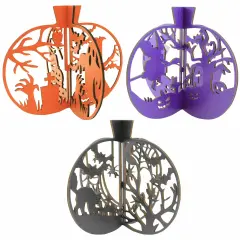 Ganz 8.0 Inch Laser Cut Pumpkins Lg Halloween Figurine Set , Lightweight Halloween Decor Bats Cat Spider Web Multicolored