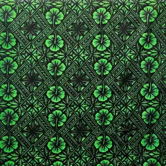1 Yard Traditional Tapa Hibiscus 100 Percent Cotton Fabric 45 Inch Width Black & Green