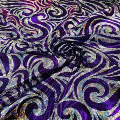 1 Yard Foil Flame Spandex Fabric Holographic Lame Print Stretch Polyester Blend 58-60 inches width Purple Silver Holo