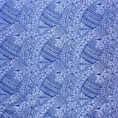 1 Yard Hibiscus Traditional Polynesian Tattoo Poly Cotton Fabric Tropical Print 45 Inch Width Egyptian Blue