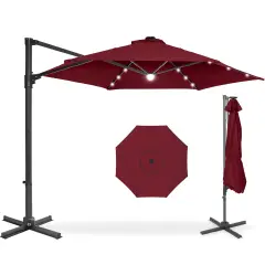 Best Choice Products 10ft 360&deg; Rotating Cantilever Easy Auto Open Patio Umbrella w/ Solar LED Lights Burgundy
