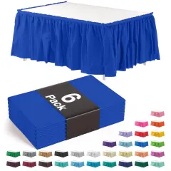 Ruffle Disposable Table Skirt 14 Ft Long Pleated Table Skirts with Adhesive Strip &ndash; Fits 6ft+ Rectangle or Round Tables &ndash; Ideal for Birthday Parties, Gender Reveal, Baby Showers & Event Decorations 6 pack by Exquisite Dark Blue