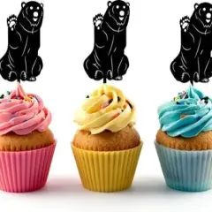 Waving Bear Silhouette Acrylic Cupcake Toppers 12 pcs