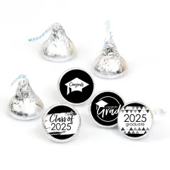 Big Dot of Happiness 2025 Black and White Graduation Party Round Candy Sticker Favors - Labels Fits Chocolate Candy (1 Sheet of 108)