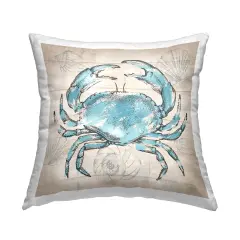 Vintage Drawn Crab Decorative Printed Throw Pillow Design by Conrad Knutsen, 18 x 7 x 18