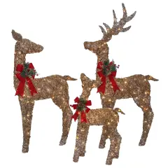 Christmas Pre-Lit Natural Rattan and Hemp Rope Reindeer Family - Set of 3