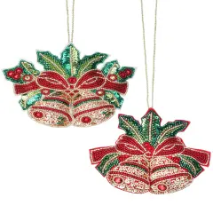 5.5" Sequin W/ Bead Bell Ornament 2/Ast