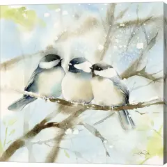 Three Chickadees in Spring Sq by Katrina Pete 12" x 12" Canvas Wall Art