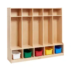 5-Section Coat Locker with Bench and 5 Scoop Front Storage Bins Assorted