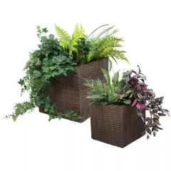Polyrattan Indoor Square Planter - Brown - 11 in, 14 in