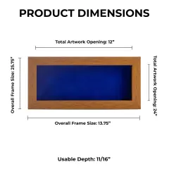 Warm Honey Brown Wood Shadow Box Frame with Acrylic Front - Royal Blue Suede Backing, 30 Sizes