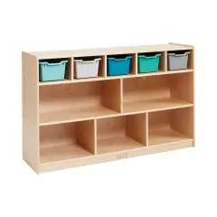 5+5 Compartment Storage and Tray Cabinet with 5 Scoop Front Bins, Natural Contemporary