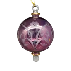 Etched Blown Glass Ball with Crystal Accents - Purple