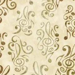 Beige Got Your Back Music Notes Cotton Wideback Fabric per yard