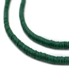 The Bead Chest Forest Green Vinyl Phono Record Beads 4mm Ghana African Disk 34 Inch Strand Handmade