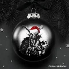 Krampus Christmas Spooky Portrait Glass Ornament, Black Horror Halloween Tree Decoration