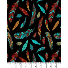 Whimsy Feathers Black Cotton Fabric | By the Yard | Sewing and Crafting | 44 inches wide