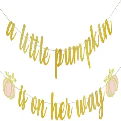 Gold and Pink Glitter A Little Pumpkin Is On Her Way Banner Little Pumpkin