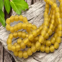 10-12mm Matte Saffron Yellow African Recycled Glass Beads (20" Strand)