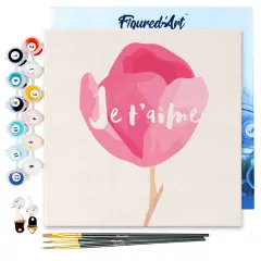 Figured'Art Mini Paint by Numbers Kit for Adults with Frame Je T'aime Small format 8"x8" - Craft Art Painting DIY Canvas Already Stretched on a Wooden Frame