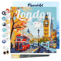 Figured'Art Mini Paint by Numbers Kit for Adults with Frame Travel Poster London Small format 8"x8" - Craft Art Painting DIY Canvas Already Stretched on a Wooden Frame